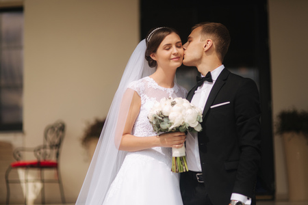 Wedding couple meet each other and spend time togetherの写真素材