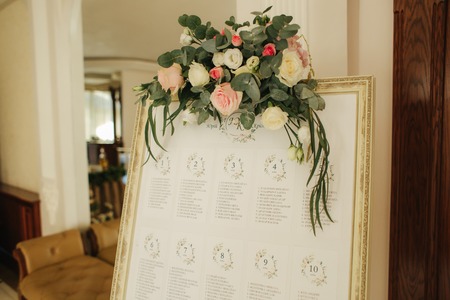 Element of decor in restaurant. Decoration on wedding. Beautiful and elegantの写真素材