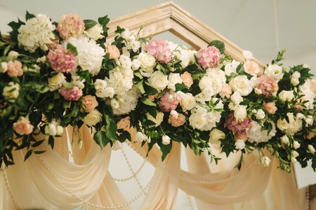Decoration of flowers in the church on wedding ceremonyの写真素材