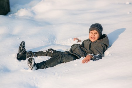 Little boy in snow. Winter weather. Holiday. Christmasの写真素材