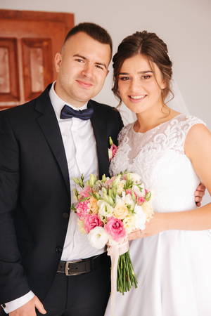 First meet of groom and bride at their wedding day. Groom and bride. Loveの写真素材