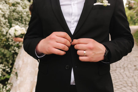 Handsome groom staind in front of beutiful bride