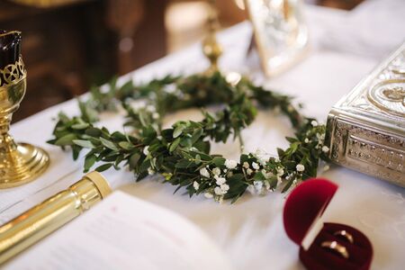 Element of decor in church. Close up of decorの写真素材