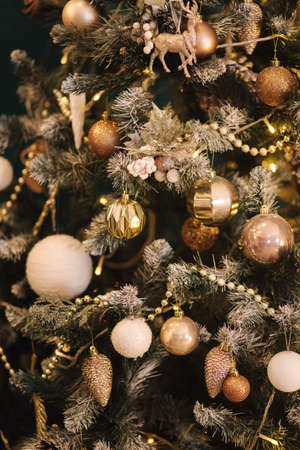 Christmas tree decorations at home. Beautiful element of new year decotationの写真素材