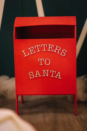 Red box for letters to Santa. Decoration for Christmas time. New Year conceptの写真素材