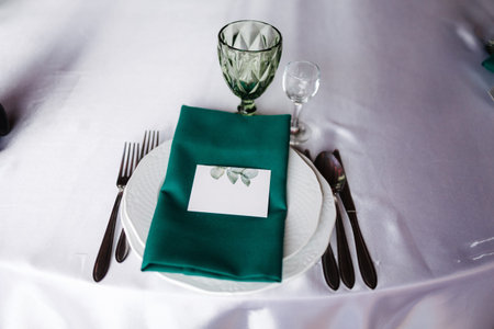 Set table in restaurant. Cutlery top view
