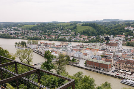 The place where three rivers merge. The view from the mountain on the banks of the riversの写真素材