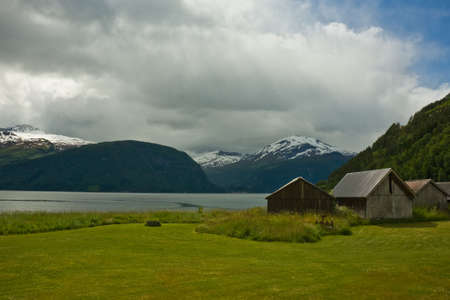 Norway. A camping on river bankの写真素材