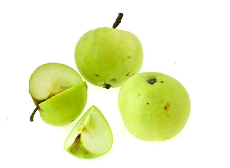 Green apple on a white backgroundの写真素材