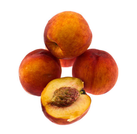 Some the whole fruits and one ?????????? a peach on a white backgroundの写真素材