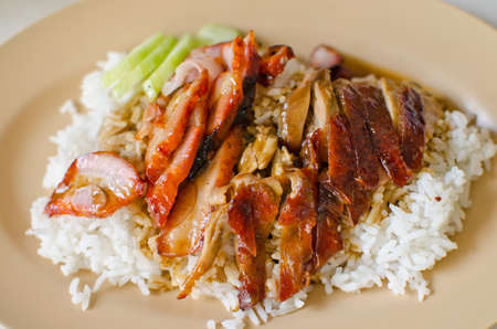 Duck and Red-pork with rice の写真素材