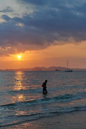 sunset view at Khlong Muang Beach in Krabi province of Thailand.の写真素材