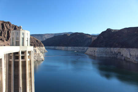 Hoover Dam Hydroelectric Structure on Colorado Riverの写真素材