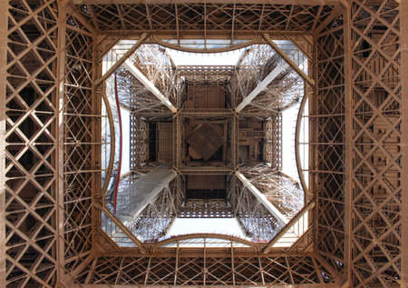 Underneath view of the Eiffel Tower structure