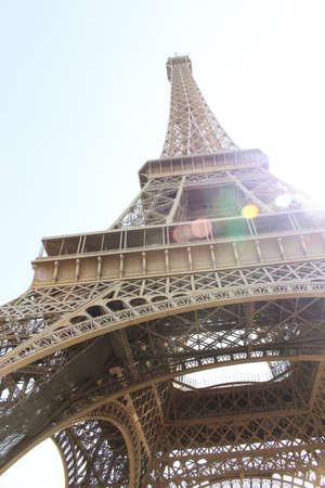 View of the Eiffel Tower with sun reflectionの写真素材