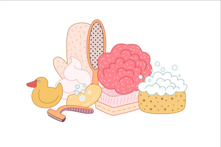 The set of hygiene grouped elements on white background, flat cartoon vector illustrationのイラスト素材