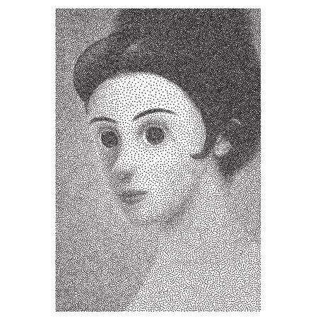 Illustrated halftone dotted portrait of 1960s vintage dressed brunette girlのイラスト素材