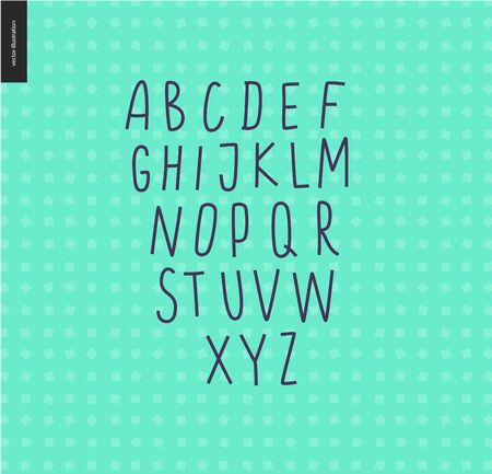 Vector handwritten uppercase latin alphabet on the mint geometrical pattern backgroundのイラスト素材