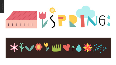 Spring lettering and elements - set of seasonal elementsのイラスト素材