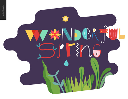 Wonderful spring lettering and elements - illustration with vegetable elementsのイラスト素材