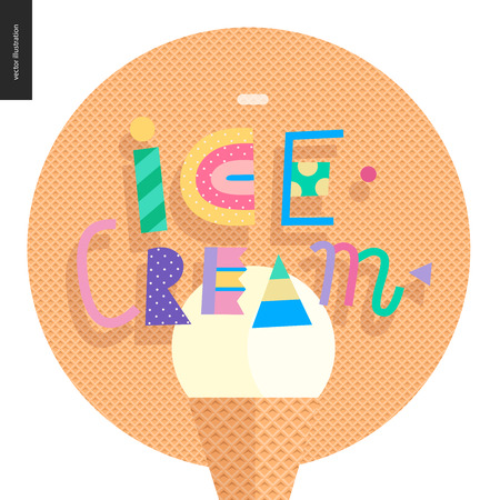 Love spring ice cream lettering and ice cream cone on the waffle patternのイラスト素材