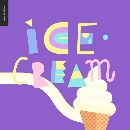 Love spring ice cream lettering and ice cream cone on the purple patternのイラスト素材