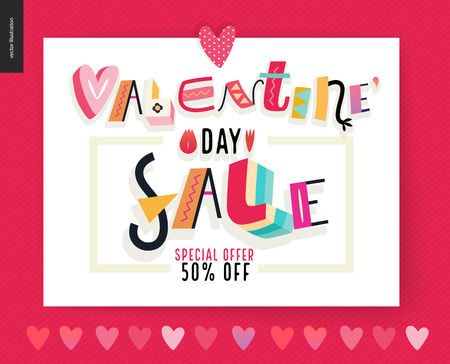Valentines day sale poster with lettering and traditional elementsのイラスト素材