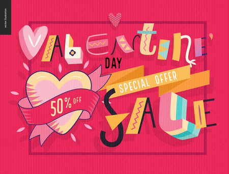 Valentines day sale poster with lettering and traditional elementsのイラスト素材