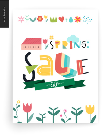 Spring sale poster - a shop announcement, flyer, discount advertisementのイラスト素材