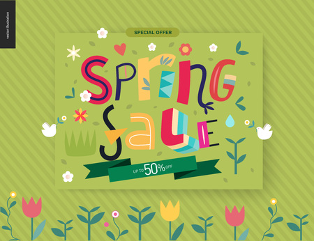 Spring sale poster - a shop announcement, flyer, discount advertisementのイラスト素材