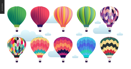 Set of colored hot air balloons in the sky with cloudsのイラスト素材
