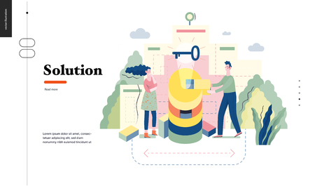 Technology 1 - Solution - modern flat vector concept digital illustration Problem Solution metaphor, abstract. Business workflow management. Creative landing web page design templateのイラスト素材