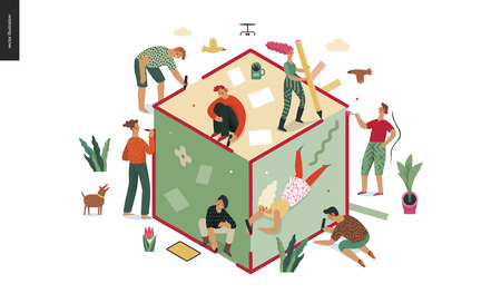 Technology 2 -Strategic Partership - Synergy flat vector concept digital illustration partnership and synergy metaphor. Business workflow and team management Creative landing web page design templateのイラスト素材