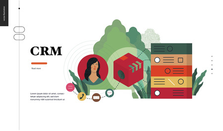 Technology 2 - CRM Customer Relationship Management - modern flat vector concept digital illustration of data collecting from user and providing result data. Creative landing web page design templateのイラスト素材