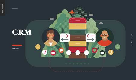 Technology 2 - CRM Customer Relationship Management - modern flat vector concept digital illustration of data collecting from user and providing result data. Creative landing web page design templateのイラスト素材
