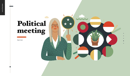 Technology 2 - Political meeting - flat vector concept digital illustration political meeting metaphor. Creative landing web page design templateのイラスト素材