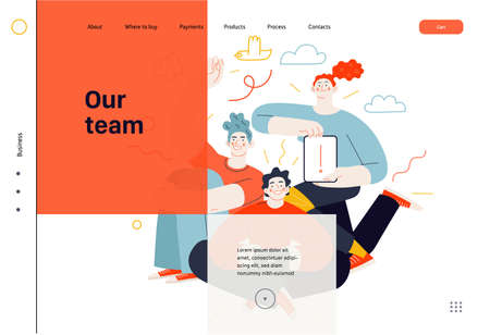 Business topics - our team, web template. Flat style modern outlined vector concept illustration. A group of people, crew, team, posing together. Business metaphor.のイラスト素材