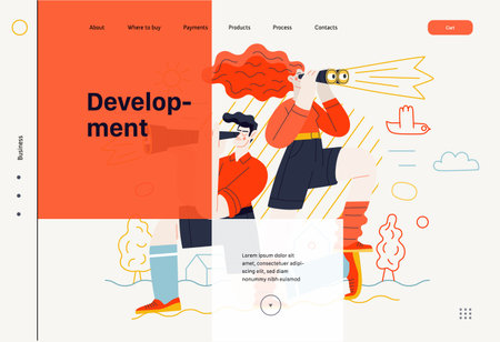 Business topics - development, research, web template. Flat style modern outlined vector concept...