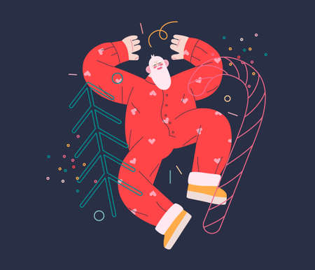 Dancing Santa - Christmas and New Year party - modern flat vector concept illustration of cheerful Santa Claus dancing wearing pajamasのイラスト素材