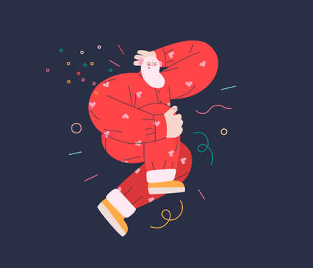 Dancing Santa - Christmas and New Year party - modern flat vector concept illustration of cheerful Santa Claus dancing wearing pajamasのイラスト素材