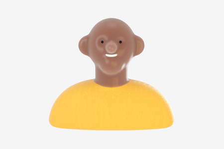 3D Bright people portrait - 3D render design concept illustration of a plastuc doll of a young man, face and shoulders avatar. User picture volumetric iconの写真素材