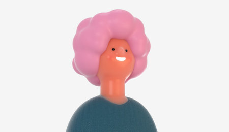 3D Bright people portrait - 3D render design concept illustration of a plastuc doll of a young woman, face and shoulders avatar. User picture volumetric iconの写真素材
