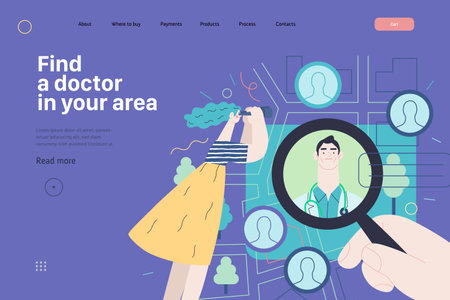 Find a doctor - medical insurance illustration. Modern flat vectorのイラスト素材