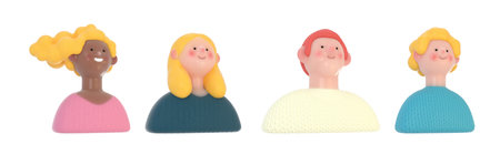 3D Bright people portraits set, render illustration.