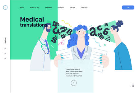 Medical translations - medical insurance web template. Modern flat vectorのイラスト素材