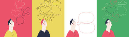 Happiness - happy smiling young man portrait. Modern flat vector concept illustration of a cheerful happy person. Feeling and emotion concept.のイラスト素材