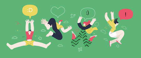 Happiness - happy people jumping in the air cheerfullyのイラスト素材