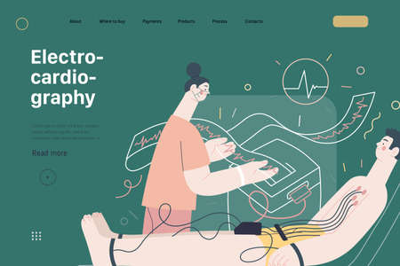 ECG electrocardiography - medical tests web template. Modern flat vectorのイラスト素材