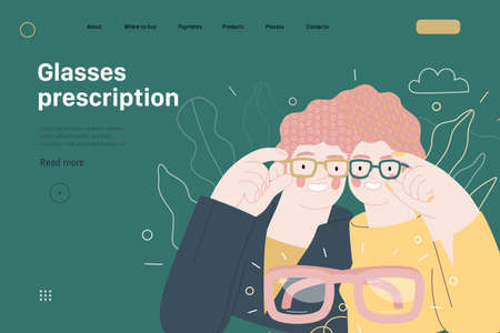 Opticians shop - medical insurance web template. Modern flat vectorのイラスト素材