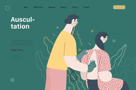 Auscultation - medical insurance web template. Modern flat vectorのイラスト素材